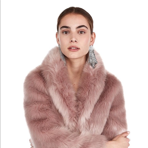 Express Mauve Taupe Tan Faux Fur Coat XS majorelle